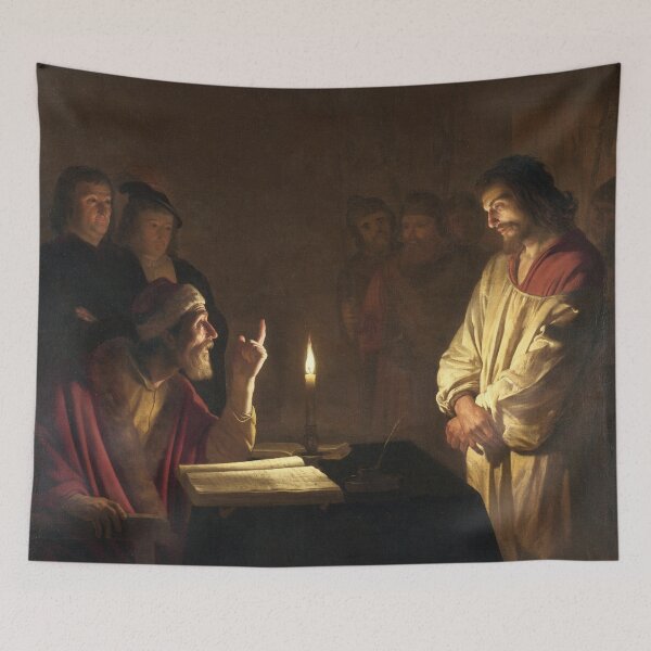 Item preview, Christ Before the High Priest | Gerard van Honthorst | 1617 Renaissance Gospel Biblical Art designed and sold by CJET.