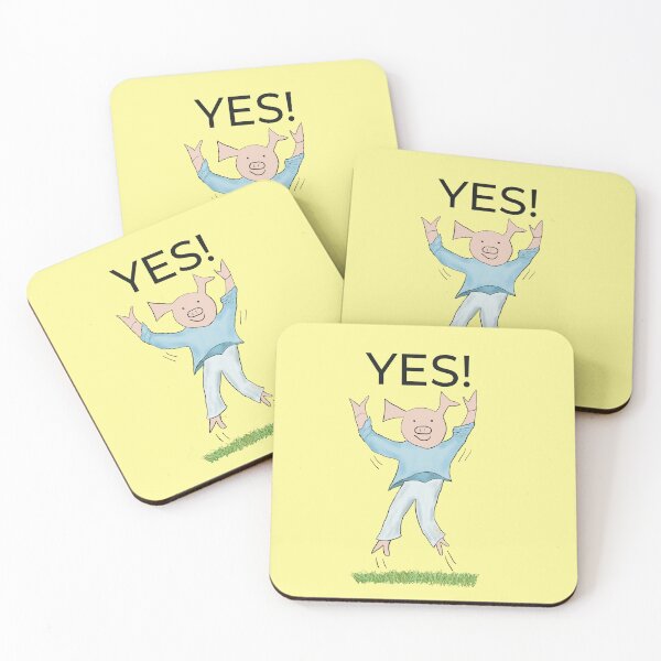 Item preview, Yes! Joyful! Yellow, Celebrating, elated cute pig.  Job offer, passing exams, passing your driving test. Yes! designed and sold by PiggingJapan.