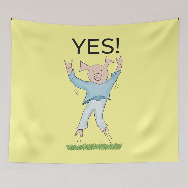 Item preview, Yes! Joyful! Yellow, Celebrating, elated cute pig.  Job offer, passing exams, passing your driving test. Yes! designed and sold by PiggingJapan.