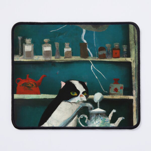 Item preview, Cheddar the Cat, making a pot of tea (Surrealism) designed and sold by thecatandkettle.