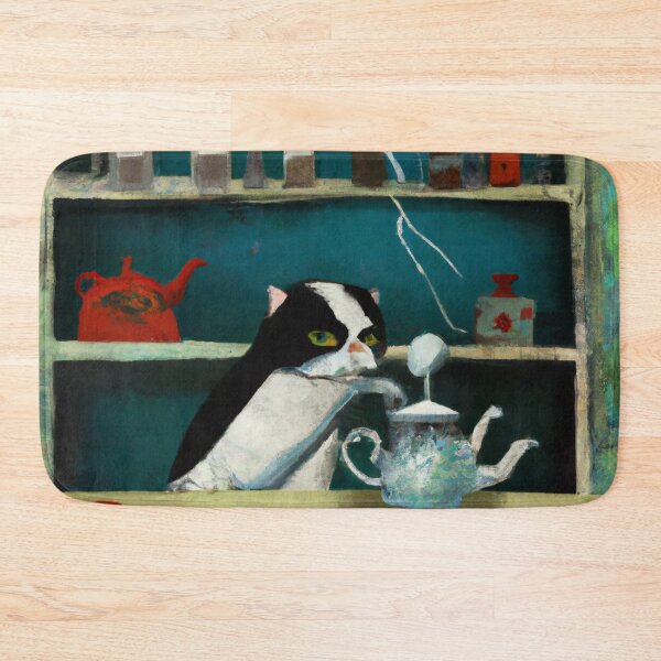 Item preview, Cheddar the Cat, making a pot of tea (Surrealism) designed and sold by thecatandkettle.