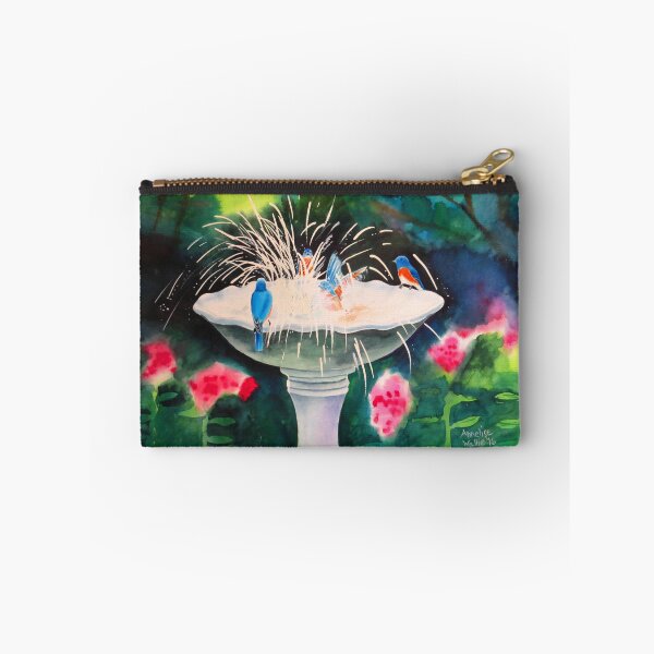 Item preview, Eastern Bluebirds Splashing in Water Fountain Watercolor Print  designed and sold by julyperson.