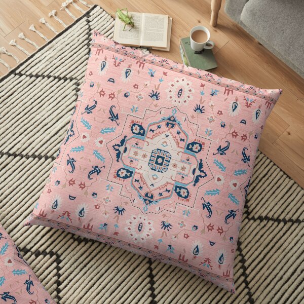 Pink Floral Vintage Classic Traditional Moroccan Fabric Style Floor Pillow