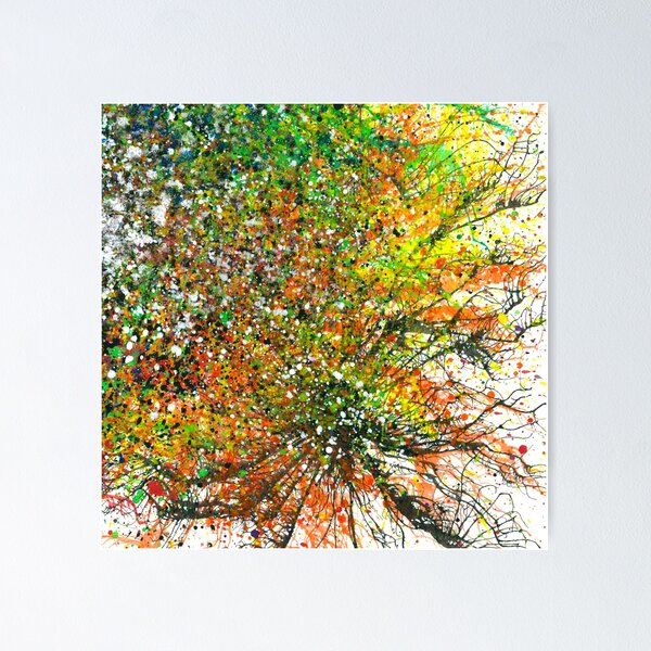 Aura Of The Starseeds #695 New Age 5D Original Hand-painted OOAK Abstract Painting Detail 1 In Orange Yellow Green Inspired By Gas Cloud Nebula Supernova Starburst Universe Interstellar Space Dot Art Poster