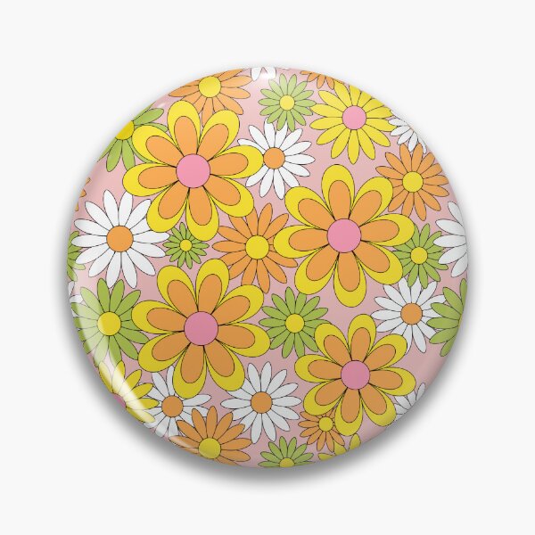 Item preview, Vintage 70s Flower Power Orange, Pink & Yellow Retro Daisy designed and sold by emilyretro.