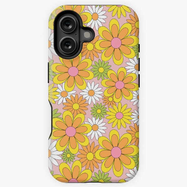 Aperçu de l'œuvre Vintage des années 70 Flower Power orange, rose et jaune rétro Daisy créée et vendue par emilyretro.