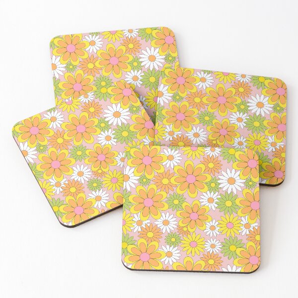 Item preview, Vintage 70s Flower Power Orange, Pink & Yellow Retro Daisy designed and sold by emilyretro.