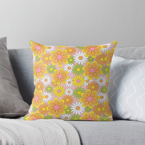 Aperçu de l'œuvre Vintage des années 70 Flower Power orange, rose et jaune rétro Daisy créée et vendue par emilyretro.