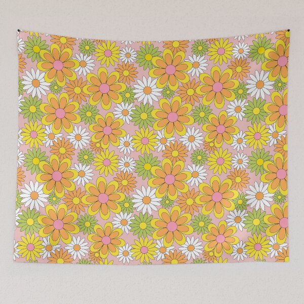 Item preview, Vintage 70s Flower Power Orange, Pink & Yellow Retro Daisy designed and sold by emilyretro.