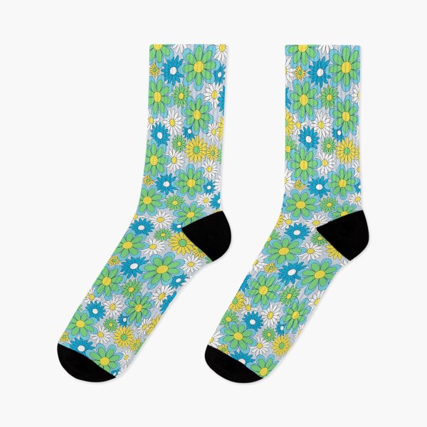 Item preview, Vintage 70s Flower Power Blue, Green & Yellow Retro Daisy designed and sold by emilyretro.