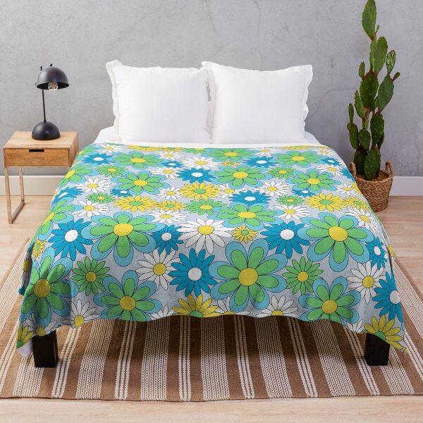 Item preview, Vintage 70s Flower Power Blue, Green & Yellow Retro Daisy designed and sold by emilyretro.
