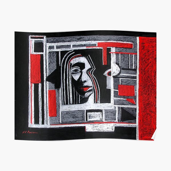 Portrait, half boxed in. Poster