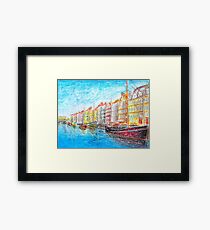 Nyhavn - Copenhagen, Denmark - Oil Pastel Painting Framed Print
