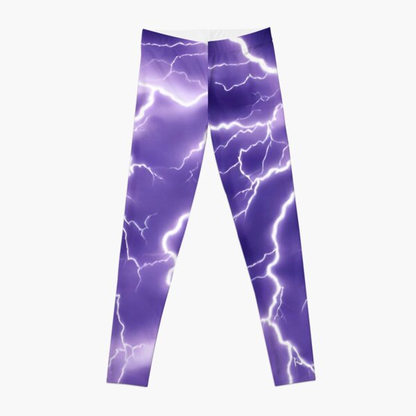 Purple And Silver Fractal Lightning Leggings by Waterflower Designs