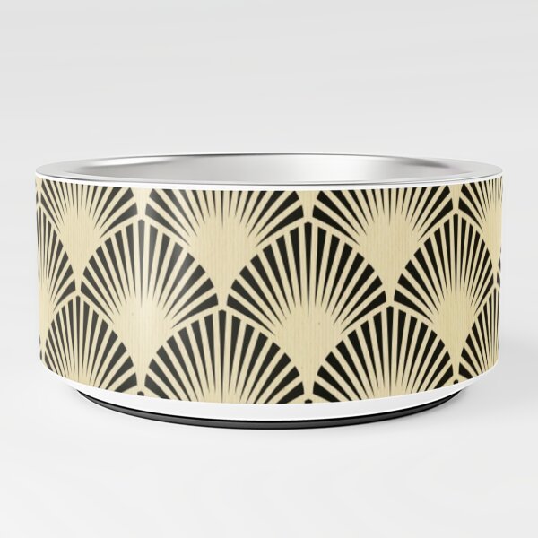 Art deco,black,beige,rustic,vintage,fan,pattern,elegant,chic Pet Bowl