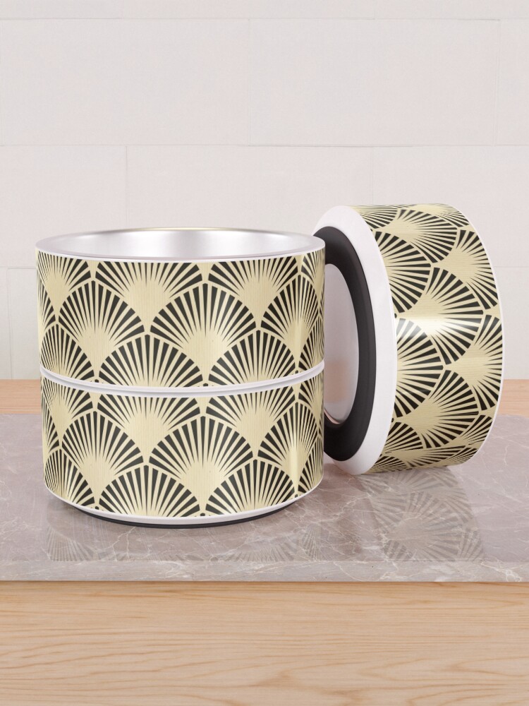 Alternate view of Art deco,black,beige,rustic,vintage,fan,pattern,elegant,chic Pet Bowl