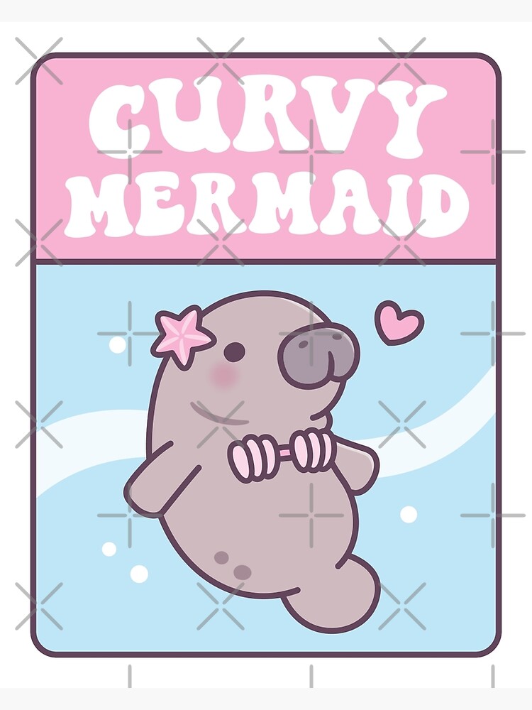 "Cute Manatee In Seashell Bikini Curvy Mermaid Funny" Poster for Sale
