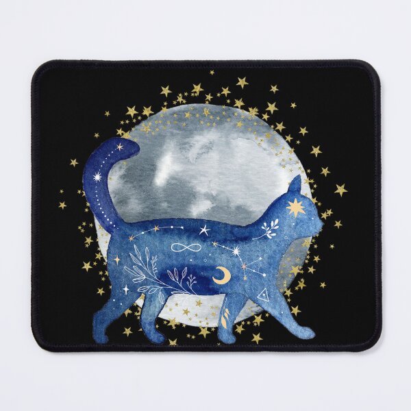 Item preview, Kitty Cat Moon and Gold Stars Celestial Watercolor Art designed and sold by SGNorton.