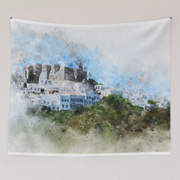 Item preview, Watercolor of Chora, Patmos, Greece. designed and sold by IndigoTDesigns.