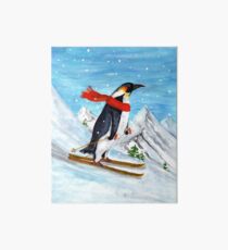 Vintage Style Penguin Downhill Skiing Art Board