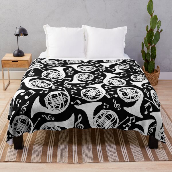 Item preview, French Horn And Music Notes Pattern White designed and sold by Primroaddesigns.