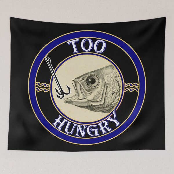 Item preview, 'Too Hungry' Old Book Hooked Fish Graphic - Funny Quotes Designs for T-shirts, stickers and other accessories. designed and sold by Ridiculam Toga.