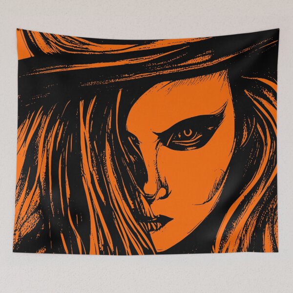 Item preview, Halloween Menacing Witch with Orange Background designed and sold by HalloweenThings.