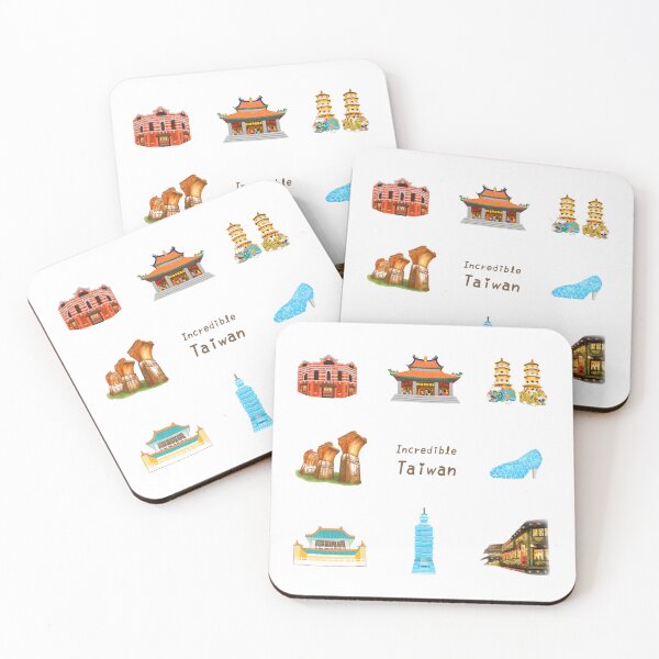 Item preview, Taiwan Famous Buildings Illustration 台灣建築插畫 - 紅樓 / 天后宮 / 龍虎塔 / 台北101 / 高跟鞋教堂 / 故宮 / 龍騰斷橋 / 阿妹茶樓 designed and sold by Rose Chiu.