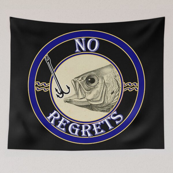 Item preview, 'No Regrets' Old Book Hooked Fish Graphic - Funny Quotes Designs for T-shirts, stickers and other accessories. designed and sold by Ridiculam Toga.