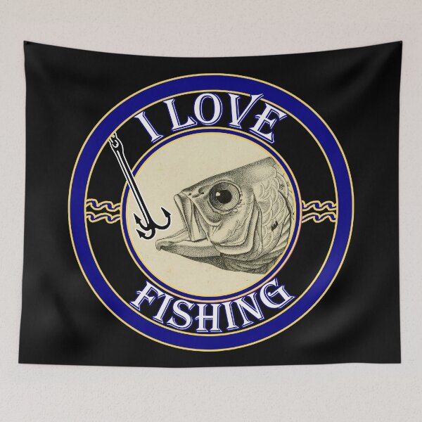 Item preview, 'I Love Fishing' Old Book Hooked Fish Graphic - Funny Quotes Designs for T-shirts, stickers and other accessories. designed and sold by Ridiculam Toga.