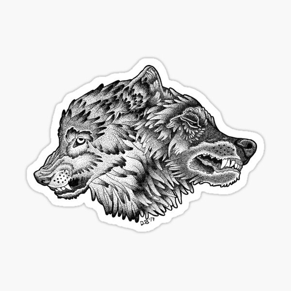 Two Wolves (Black) Sticker