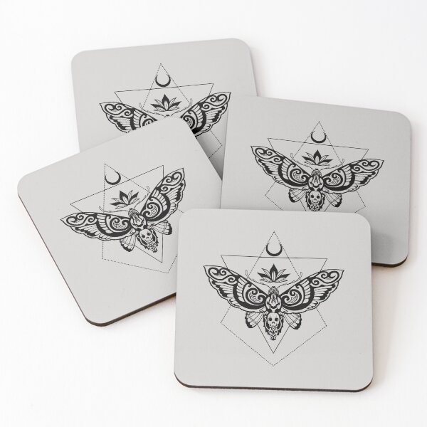 Item preview, Gothic Black Moth Line Art with Skull Moon Flowers designed and sold by BellaValkyrie.