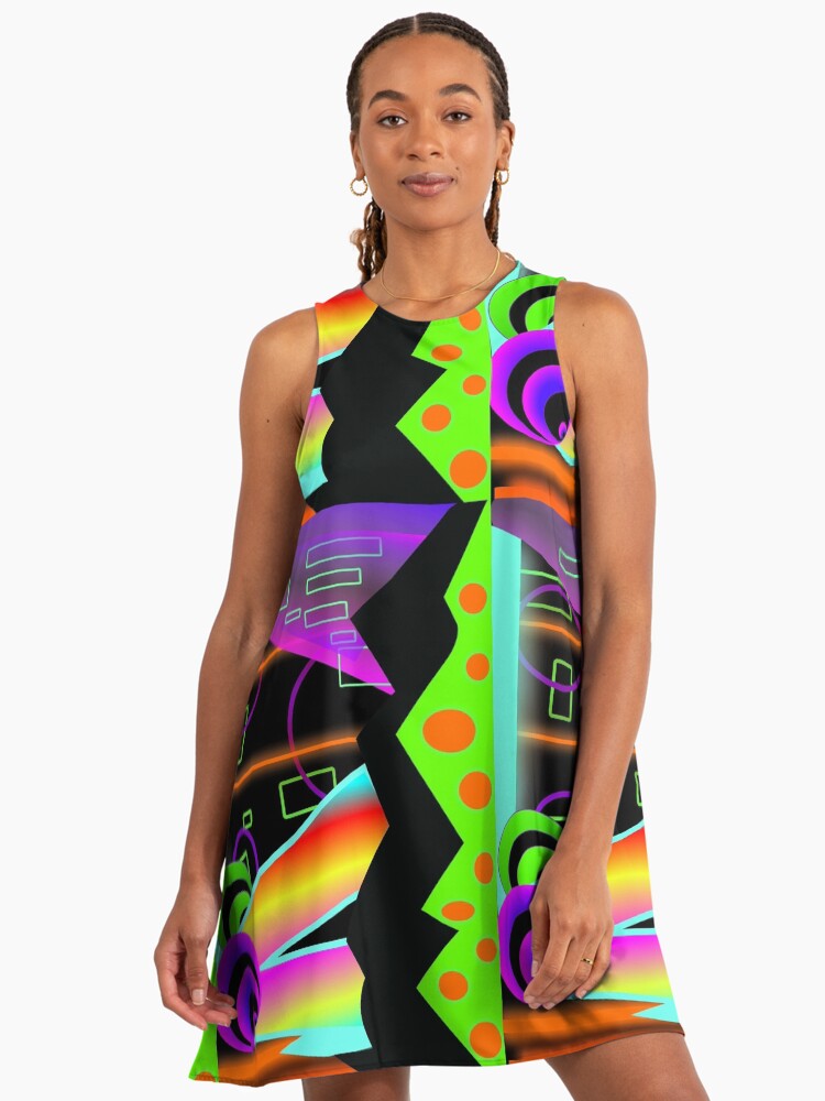 Tutti Frutti Disco Chaos neon abstract weird vibrant " A-Line Dress for  Sale by neonmoonwaves | Redbubble
