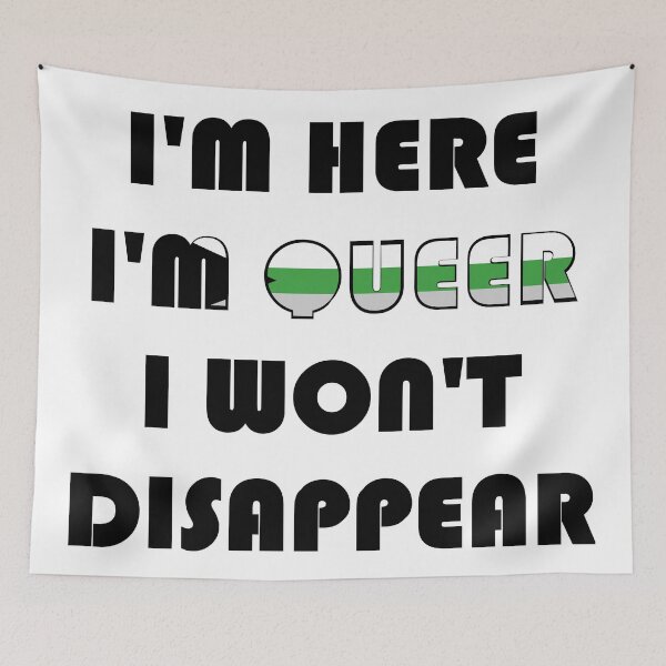 Item preview, Here and Queer - Demiromantic designed and sold by MakeMeASidekick.
