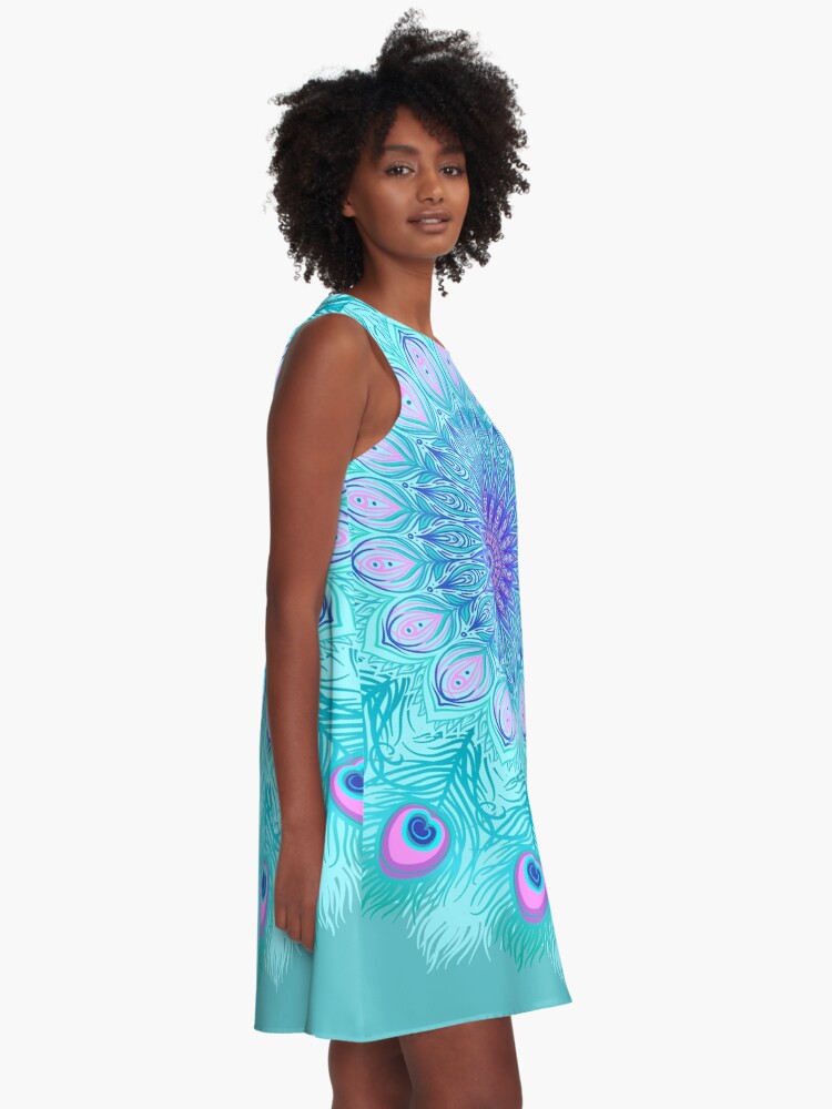 Alternate view of Peacock feathers mandala A-Line Dress
