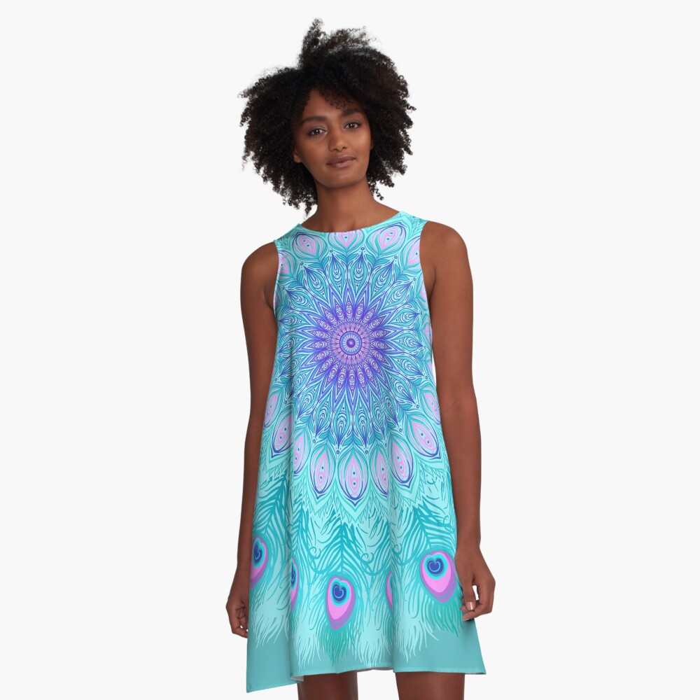 Peacock feathers mandala A-Line Dress