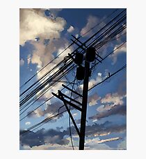 blue sky telephone wires Photographic Print