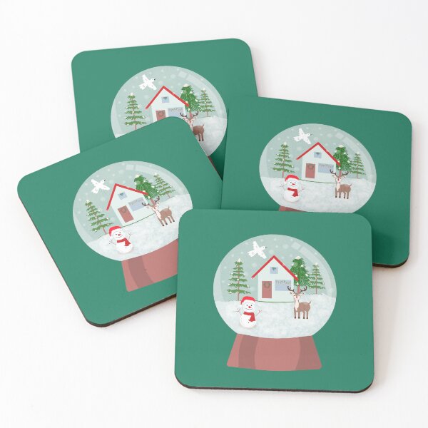Item preview, Christmas snow globe on deep green background designed and sold by IlustraDeni.