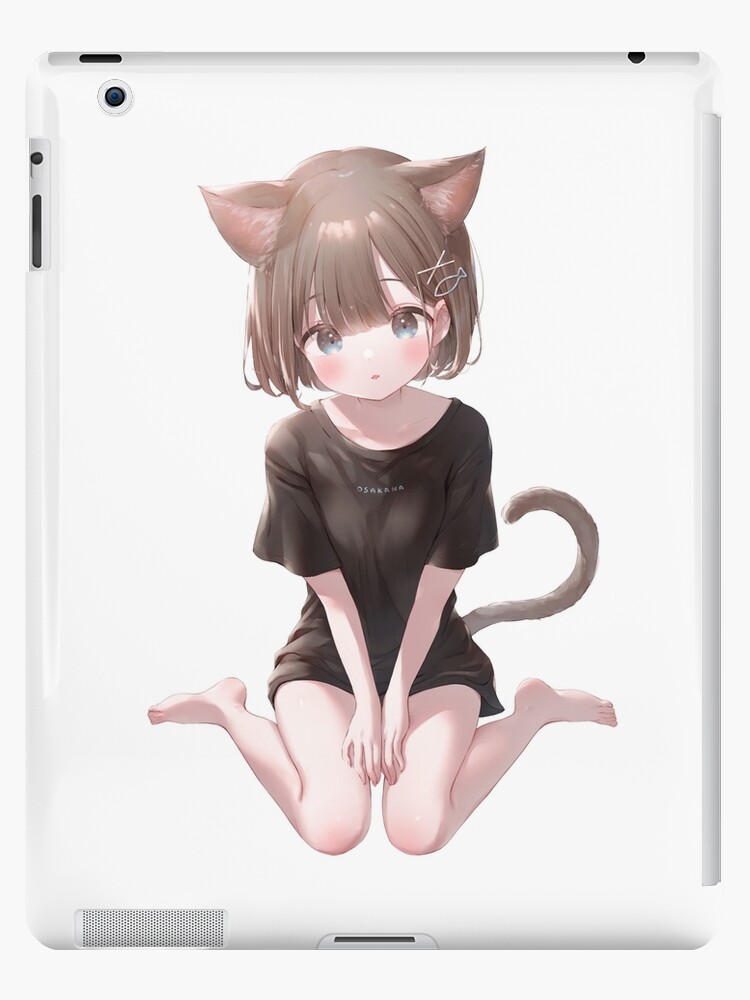 Kawaii Anime Neko Cat Girl With white hair iPad Case & Skin for