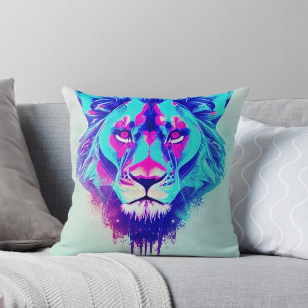 Aperçu de l'œuvre Streetart lion bleu rose aquarelle créée et vendue par Grewtrel.