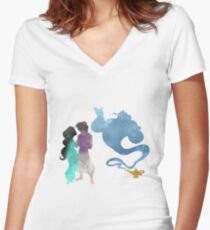 Princess, Prince and Genie Inspired Silhouette Women's Fitted V-Neck T-Shirt