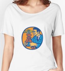Surveyor Geodetic Theodolite Woodcut Linocut Women's Relaxed Fit T-Shirt
