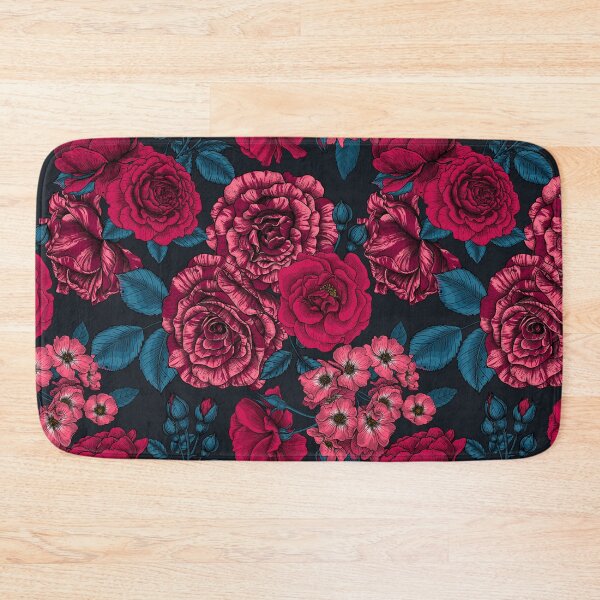 Item preview, Pink, red and bi-color roses with blue leaves on black designed and sold by Katerina Mitkova Kirilova.