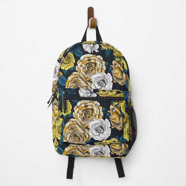 Item preview, Yellow, white and bi-color roses with blue leaves on black designed and sold by Katerina Mitkova Kirilova.