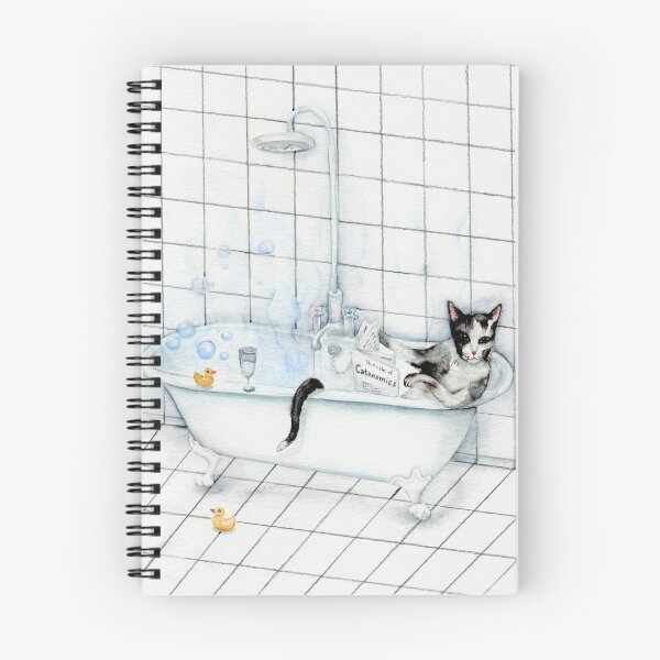Item preview, Tuxedo Cat Reading Newspaper in Bathtub designed and sold by Goosi Art.