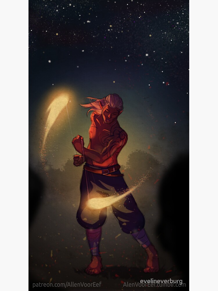 Thumbnail 3 of 3, Sticker, Firedancer Zevran designed and sold by evelineverburg.
