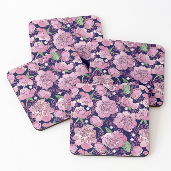 Item preview, Tossed Pink Peonies on Navy Repeat 5748 designed and sold by Art in My Loft.