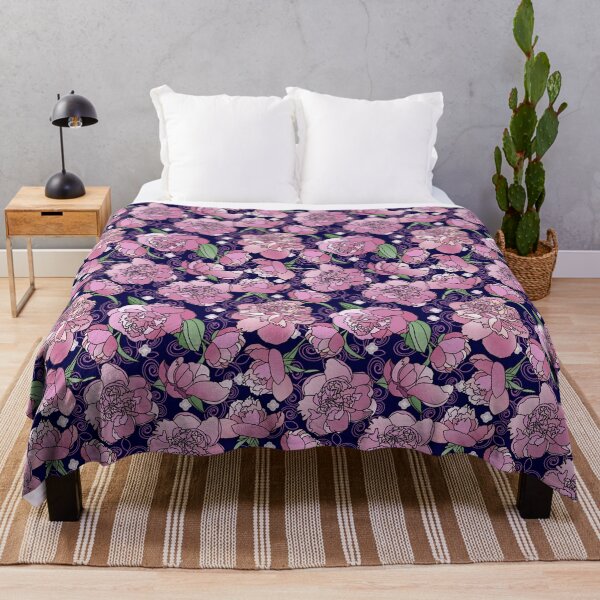 Item preview, Tossed Pink Peonies on Navy Repeat 5748 designed and sold by Art in My Loft.