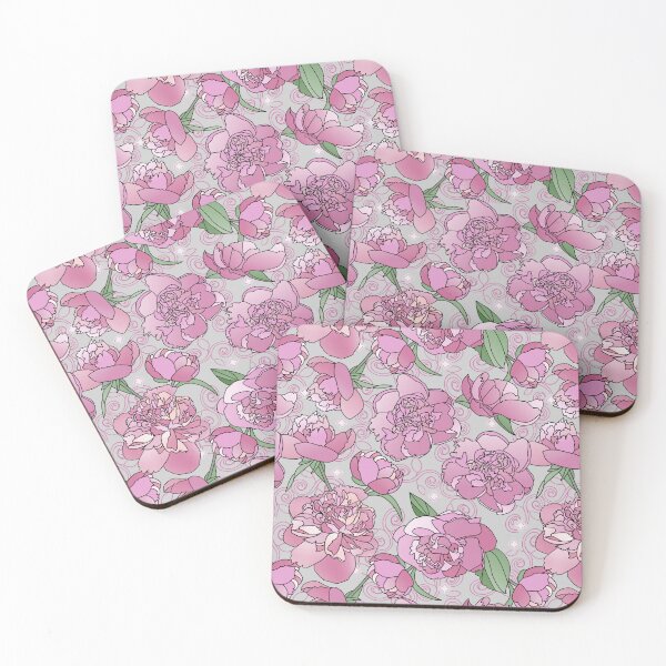 Item preview, Tossed Pink Peonies on Grey Repeat 5748 designed and sold by Art in My Loft.