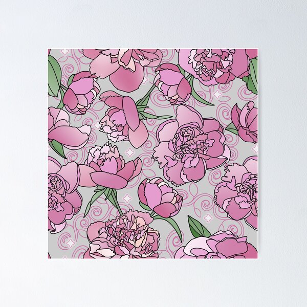 Item preview, Tossed Pink Peonies on Grey Repeat 5748 designed and sold by Art in My Loft.